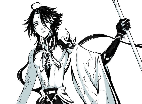 Сяо черно белый Геншин Импакт