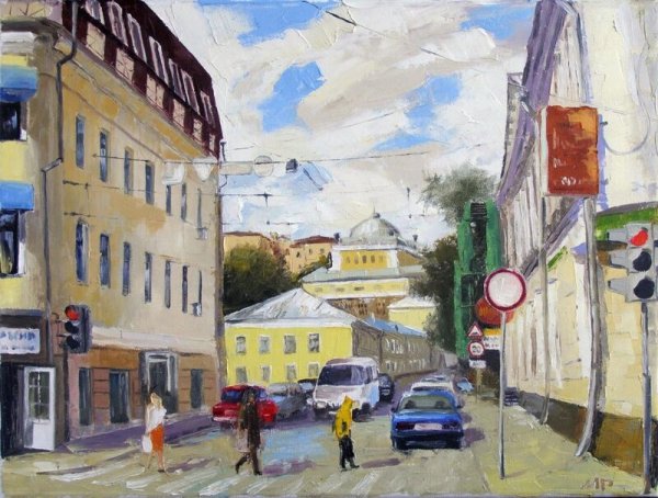 Городской пейзаж гуашью