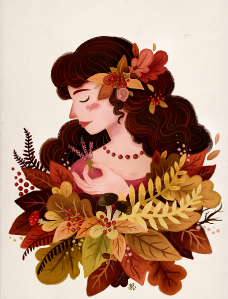 Нарисовать девушку осень