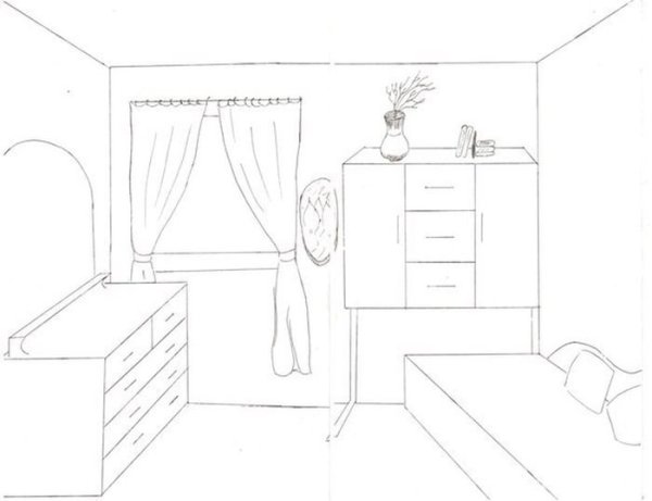 Рисование интерьера комнаты