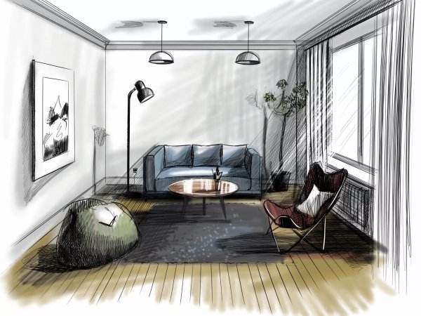 Перспектива фронтальная скейч интерьер