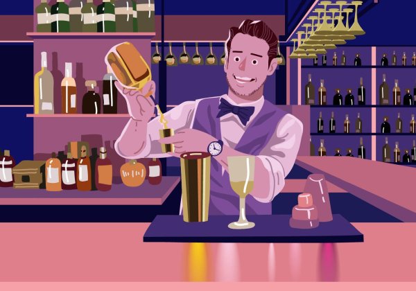 Бармен нарисованный