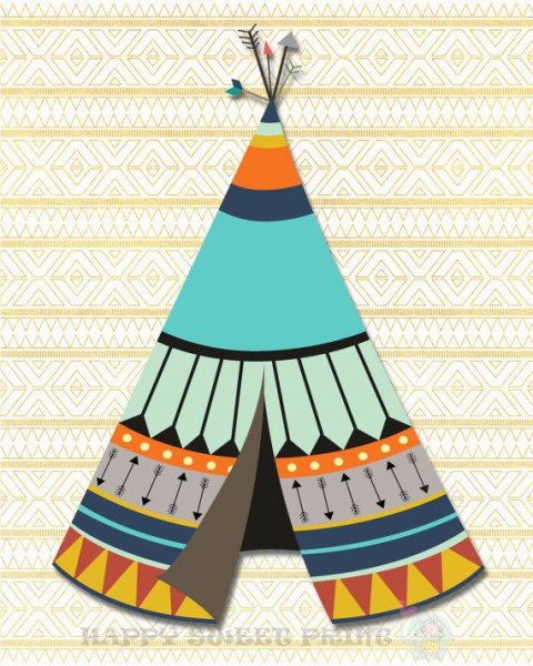Индеец вигвам акварель