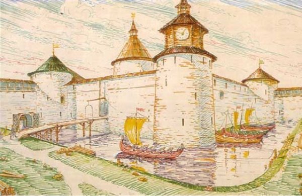 Древнерусский город-крепость изо 4 Новгород