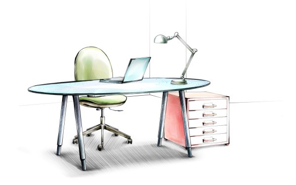 Рабочее место на белом фоне