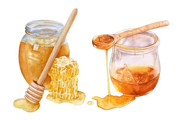 Баночка с медом акварель