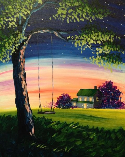 Пейзаж гуашью лето