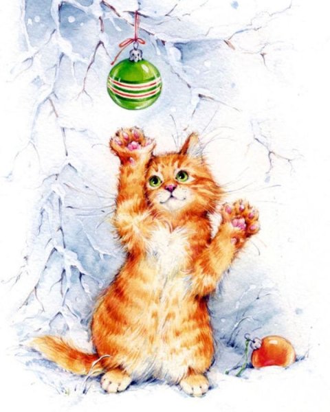 Новогодние коты акварель