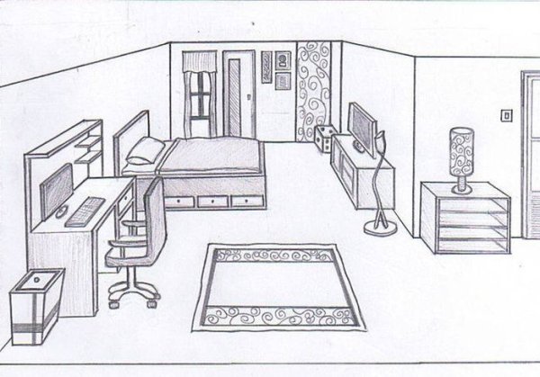 Планировка комнаты карандашом
