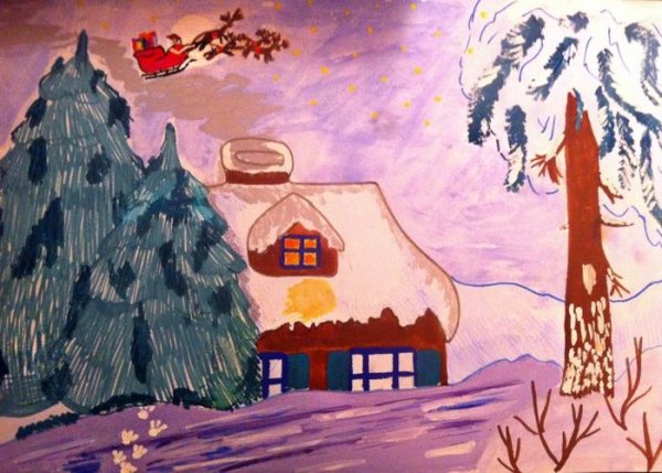 Зимний вечер рисунок