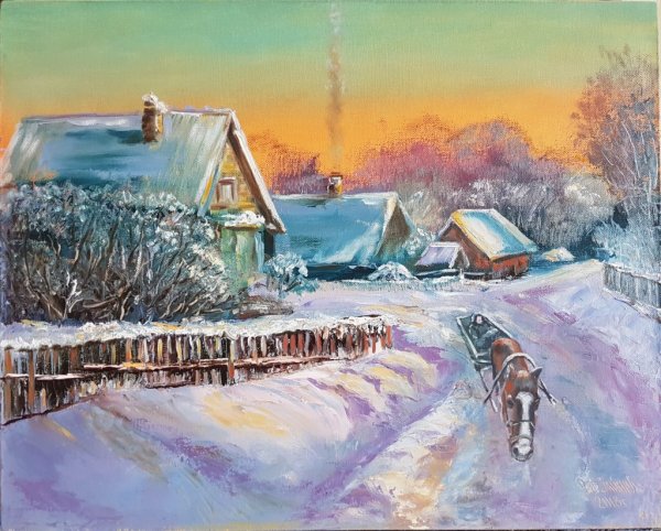 Рисование зимний пейзаж