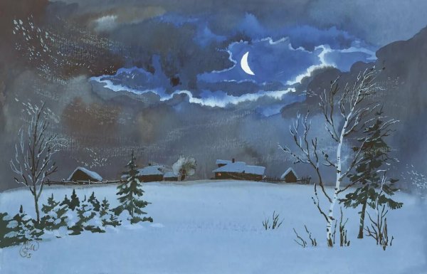 Зимний вечер иллюстрация