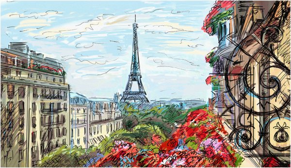 Фреска Париж Эйфелева башня