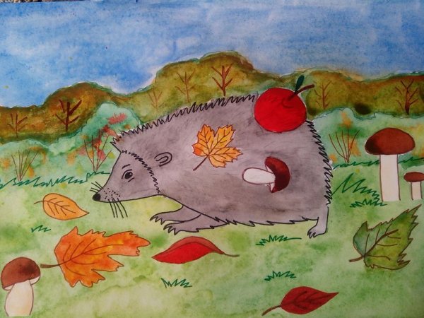 Рисование осенний Ежик