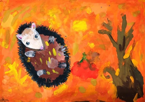 Рисование осень Ежик