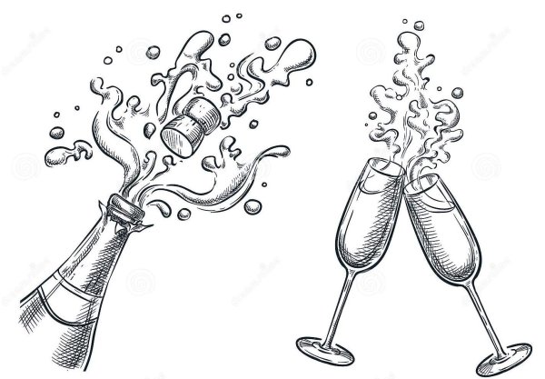 Скетч бокалы с шампанским