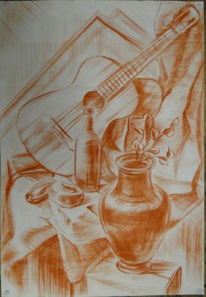 Натюрморт сангиной и углем