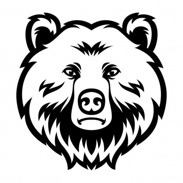 Голова медведя сбоку вектор чб