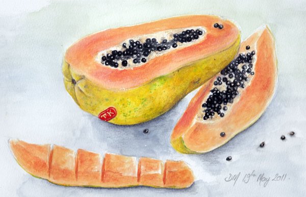 Экзотические фрукты акварелью