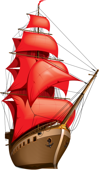 Корабль с алыми парусами на прозрачном фоне