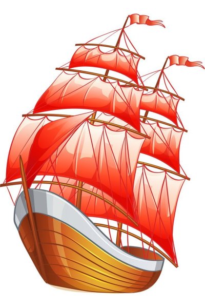 Корабль с алыми парусами на прозрачном фоне