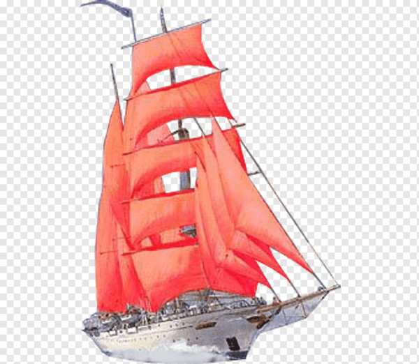 Корабль с алыми парусами на прозрачном фоне