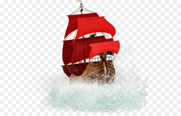 Парусник с алыми парусами на прозрачном фоне