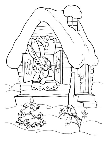 Зайкина избушка раскраска