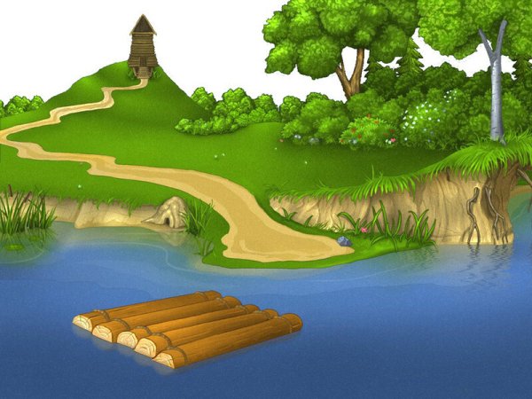 Мультяшный лес с рекой