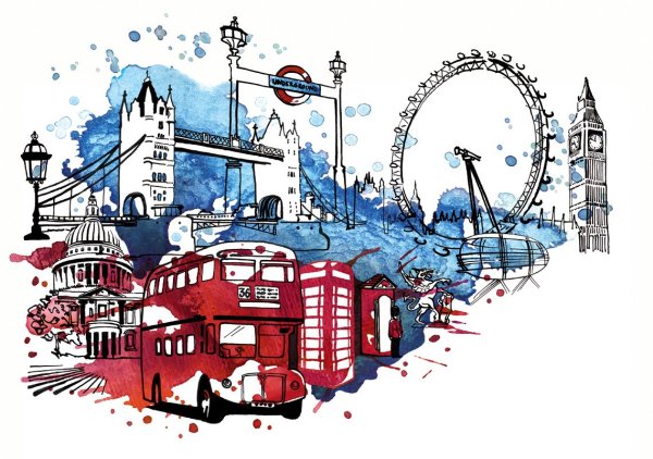 Британская улица Биг Бен живопись