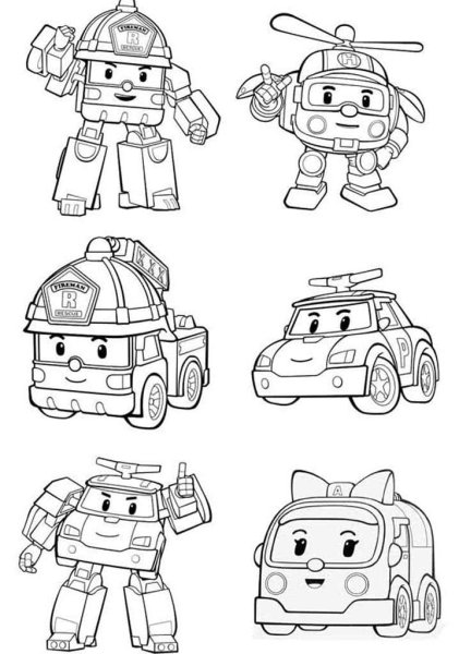 Поли Робокар Марк и баки раскраска