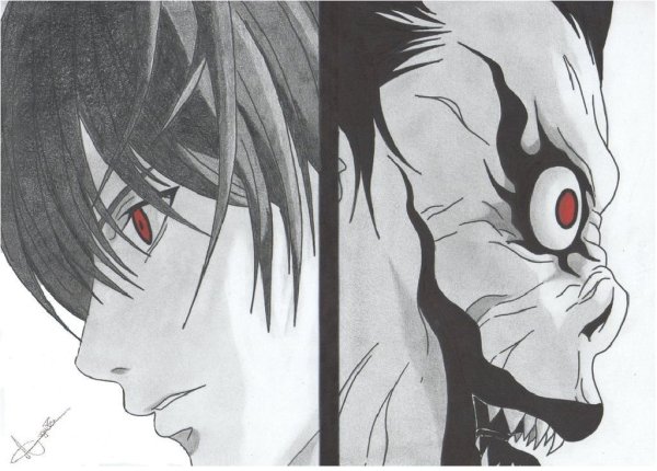 Ягами Лайт и рюк карандашом