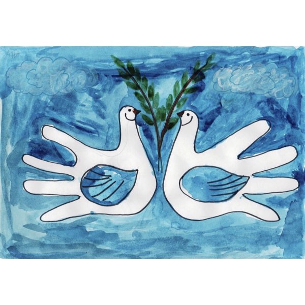 Голуби из ладошек рисование