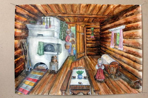 Рисунок русской избы