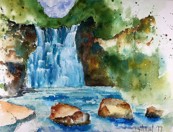 Водопад акварелью