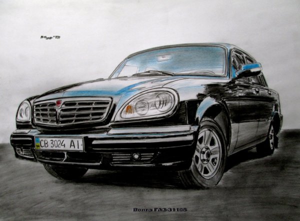 Рисунок Волги ГАЗ 31105 карандашом