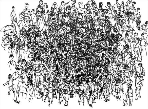 Толпа людей карандашом