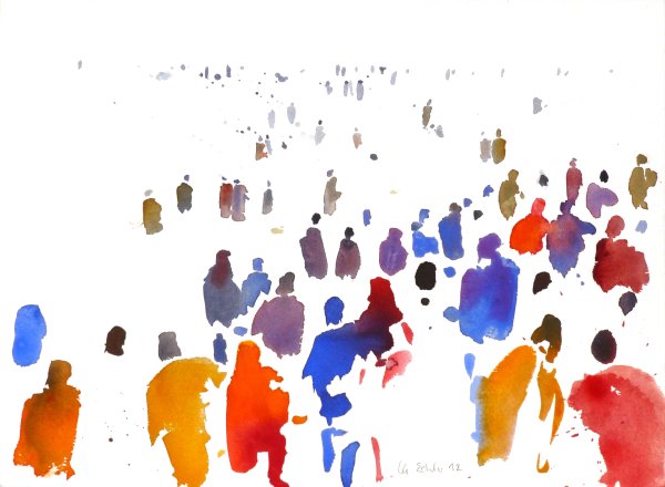 Толпа людей акварель