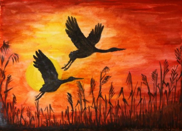 Журавль рисунок