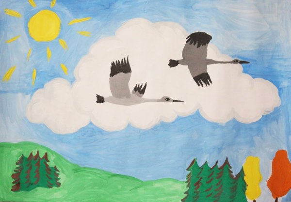 Журавли улетают рисунок