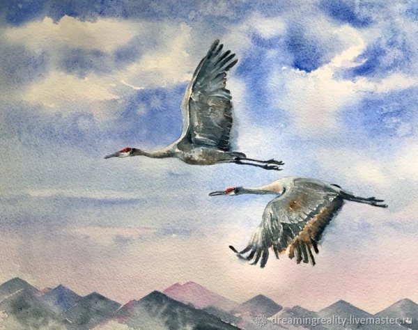 Журавли в небе живопись
