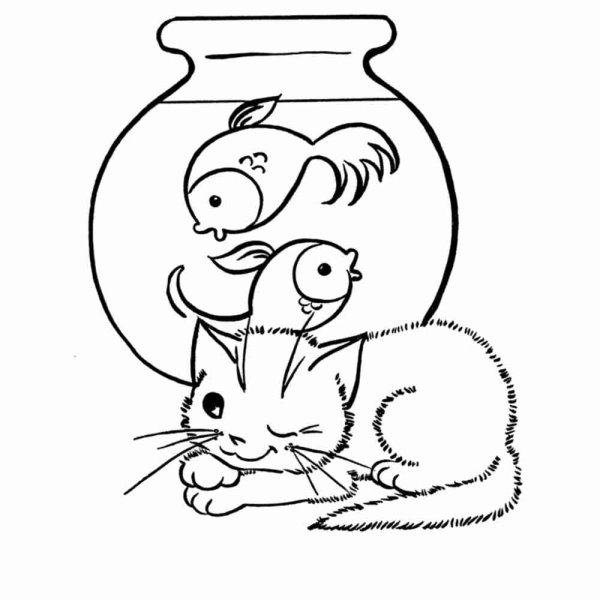 Раскраска кошка с котятами