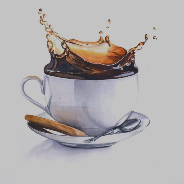 Кружка кофе акварелью