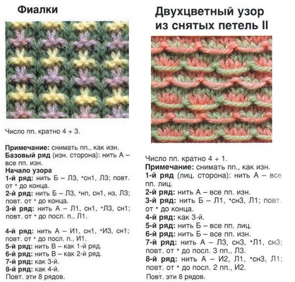 Узоры из СНЯТЫХ петель спицами схемы и описание