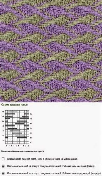 Вязание спицами двухцветные узоры со снятыми петлями