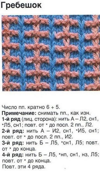 Простой двухцветный узор спицами