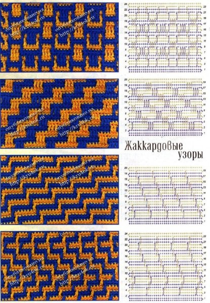 Жаккардовые узоры крючком двухцветные