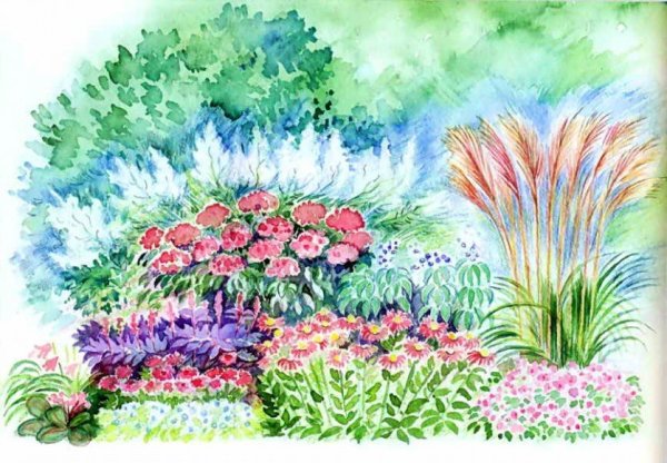 Клумба с цветами рисунок