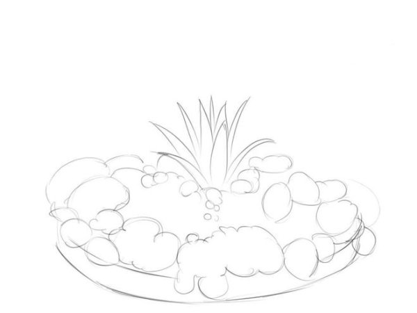 Клумба с цветами карандашом