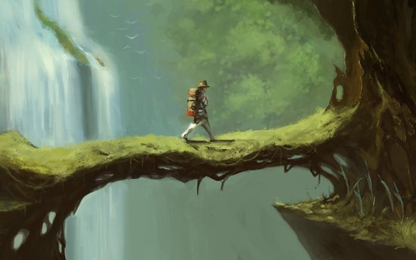 Обрыв в лесу арт